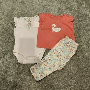 Carter's Baby Girls Swan 3pc Outfit Sz 6M